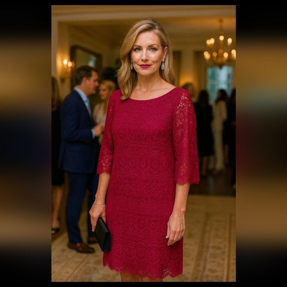 Eliza J Pink Fucia Lace Cocktail Dress Evening Event Party Wedding Guest - Picture 1 of 13